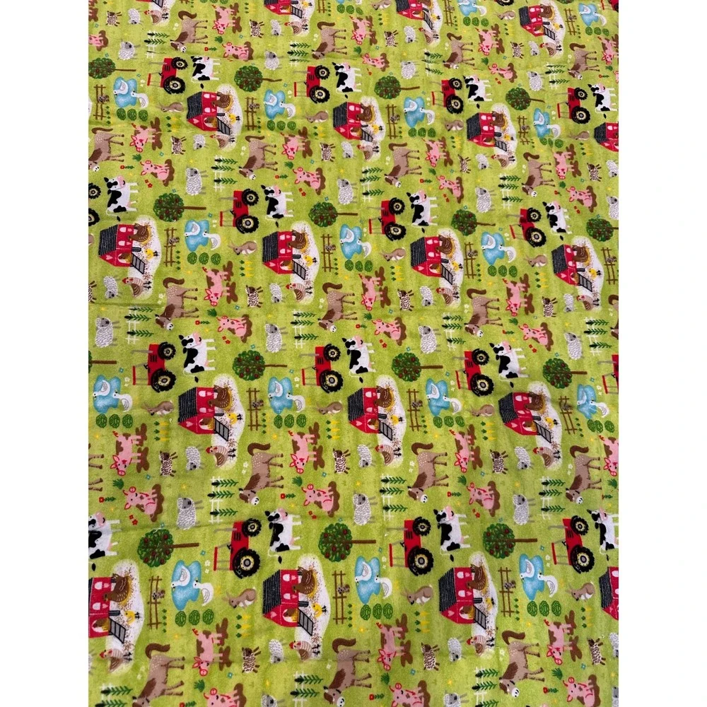 Handmade Farm Animal Quilted Throw Blanket‎ Yellow Border Green Tractor Backing